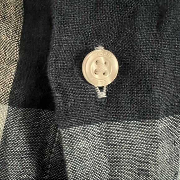 Perry Ellis Linen Blue Plaid Short Sleeve Button Down Shirt- Size M - Picture 9 of 10